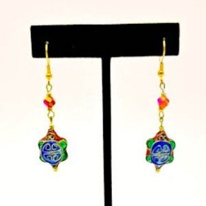 * CLOISONNE TURTLE* DROP EARRINGS*HANDCRAFTED